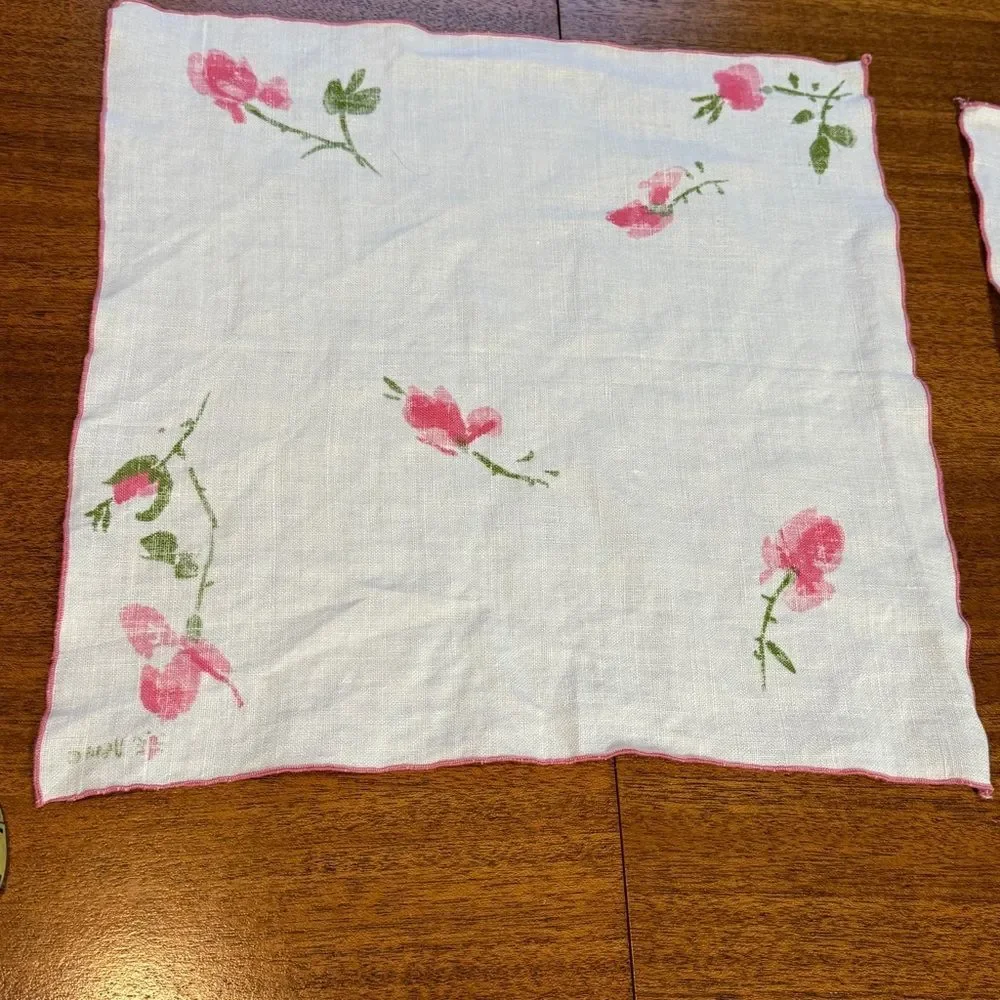 Vintage Vera Neumann Dining Linen Napkins White with Pink Rose Set of 3